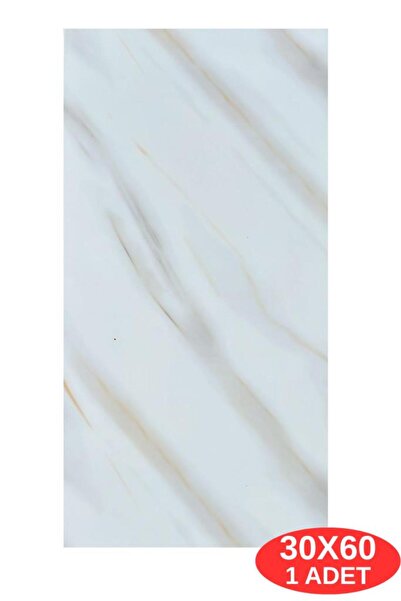 Renkli Duvarlar Shiny Beyaz-Toprak Mermer Desenli 60x30cm Yapışkanlı Mutfak Banyo Kaplama Duvar Paneli Kağıdı TX-106