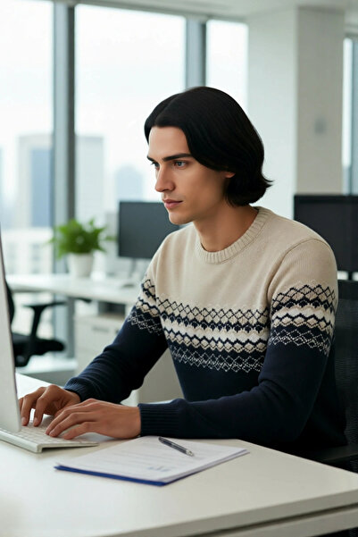 PayBuy Men's Fitted Ethnic Patterned Crew Neck Knit Sweater Ideal for Winter Days a Stylish and Comfortable One