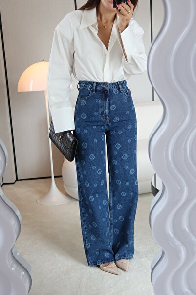 Özge Özgenç Επενδυμένος με κέντημα τζιν με φαρδιά πόδια