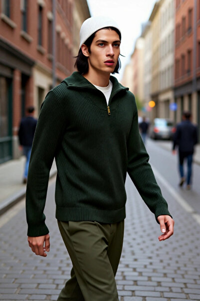 PayBuy سترة رجالية ذات قصة عادية بياقة عالية وسحاب، مصنوعة من خليط الصوف، مثالية للراحة اليومية في فصل الشتاء