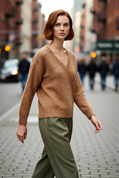 PayBuy سترة نسائية كبيرة الحجم من التريكو بياقة على شكل V للشتاء بأكمام منخفضة مريحة مصنوعة من مزيج الألبكة ذات جودة عالية وأنيقة