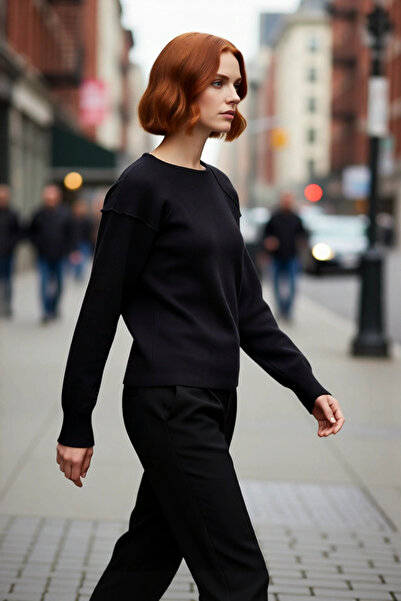 PayBuy Pulover de tricotat pentru femei, cu croiala obișnuită, cu gâtul rotund, cu model simplu, ideal pentru sezonul de iarnă