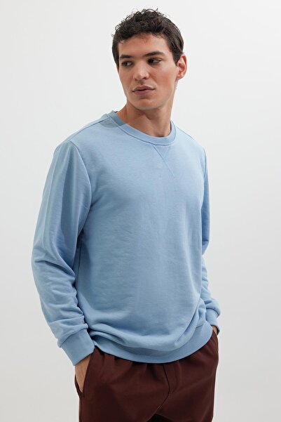 Tudors Φούτερ Unisex Relax Fit Άνετο Κοψίμα 100% Βαμβάκι Basic Μπλε με λαιμόκοψη