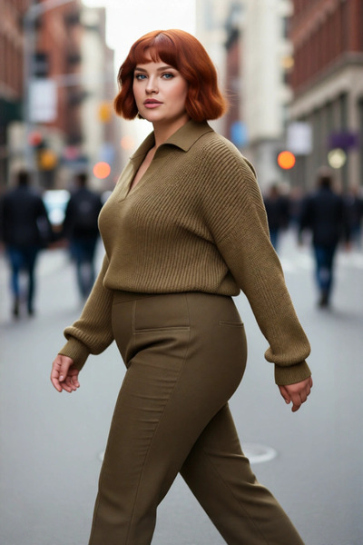 PayBuy Pulover de tricotat din acrilic gros, cu guler polo, cu croiala relaxa...