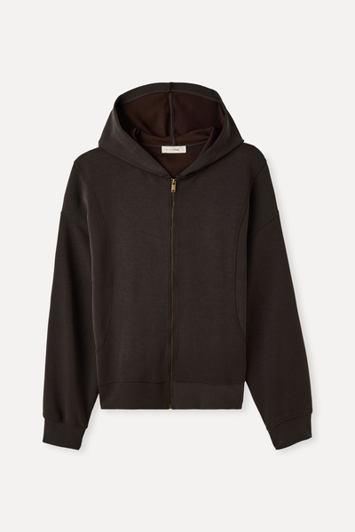 Mudo Modal Mixed Loose Fir Hooded Zippered Sweatshirt