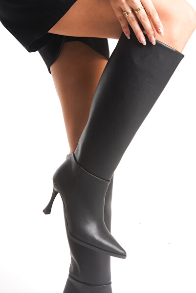 NITU Shoes Cizme cu toc înalt din piele neagră