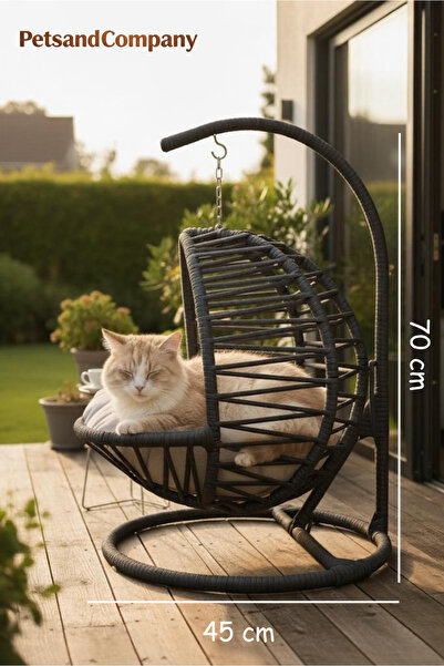 PetsandCompany El Örgüsü Kedi Salıncağı Siyah Hamak ve Yatak, Kadın Emeği Lük...
