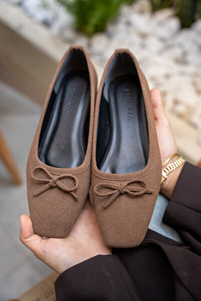 LAMİNTA Γυναικείες μπαλαρίνες Linda Bitter Brown Suede με λεπτομέρεια φιόγκου