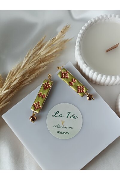 La fee aksesuar Metallic Green Bohemian Pattern Polymer Clay Earrings with St...