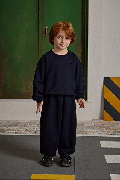 Fahhar Kids Oversize Printed Tracksuit Set Navy Blue