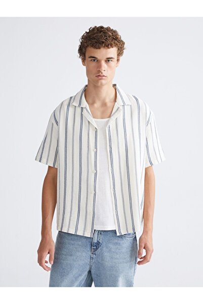 LC Waikiki Xside Regular Fit Resort Collar Striped Muslin Men's Shirt