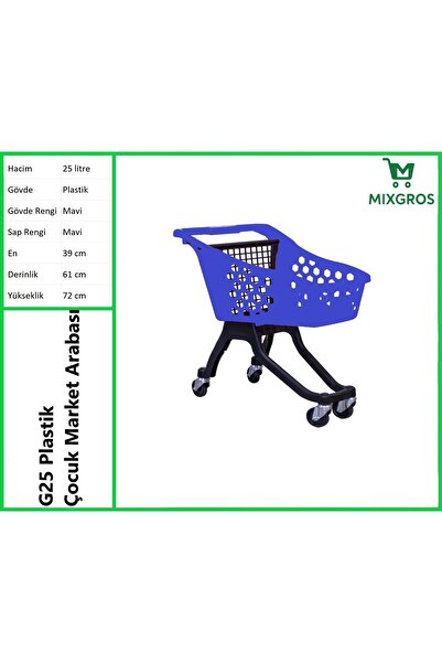MİXGROS G25 Plastik Çocuk Market Alışveriş Arabası 25 Litre Mavi