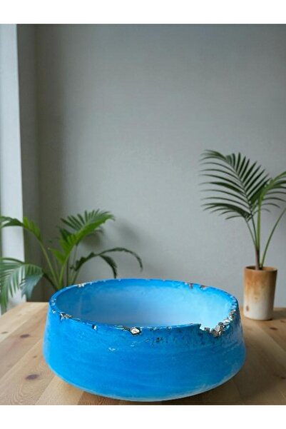 saksıdekorasyon Decorative Concrete Varnished Blue Stone Detail Flower Pot Su...