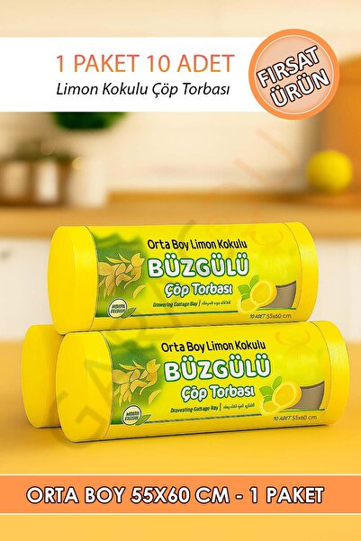 garaccu Limon Kokulu Büzgülü Çöp Torbası 10'lu 1 Paket - Orta Boy 55x60 Cm