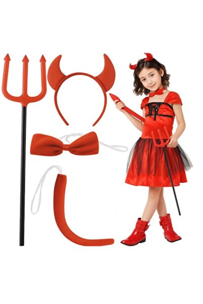 Glow Goods Costum de diavol, Produse strălucitoare, set de 4 piese, culoare r...