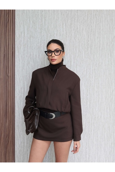 ESRAHELVACI Bomber Jacket Belted Shorts Skirt Set