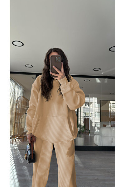 Baybay KADIN 3 İPLİK OVERSİZE KAPÜŞONLU EŞOFMAN TAKIMI