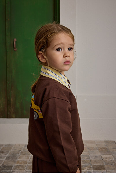 Fahhar Kids Oversize Baskılı Eşofman Takımı Kahverengi