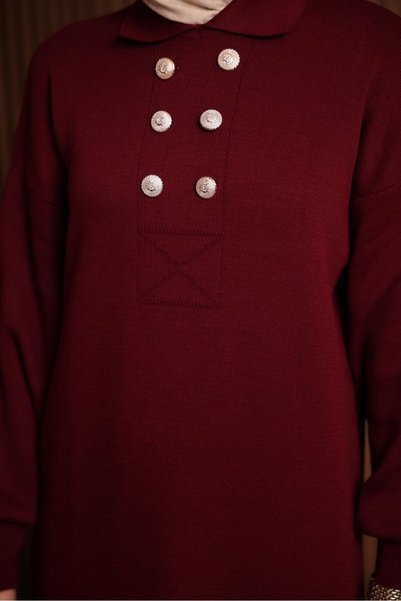 Mira İpek Buttoned Polo Neck Knitwear Dress Women's Hijab Shawl Gift