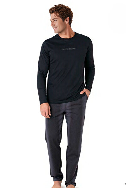 Pierre Cardin Ανδρικό σετ πιτζάμες με μακρυμάνικο βαμβακερό κάλυμμα - Μπλε ριγέ κάτω μέρος
