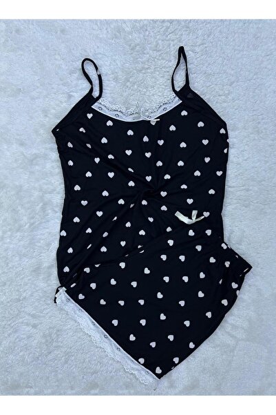 VAJESTO Γυναικείο Σετ Πιτζάμες με Μαύρο Σορτς με Κορδόνια Δαντέλα Λεπτομερές ...