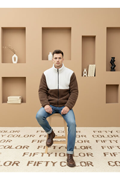 Fifty Color Μοντέρνο, Unisex, Καφέ-Λευκό, Χρωματιστό, Με φερμουάρ, Όρθιος γιακάς, Σέρπα, Φλις, Μπουφάν