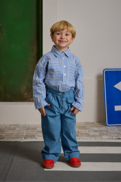 Fahhar Kids Palazzo Denim Pants Light Blue