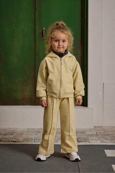 Fahhar Kids Hooded Basic Tracksuit Set Yellow