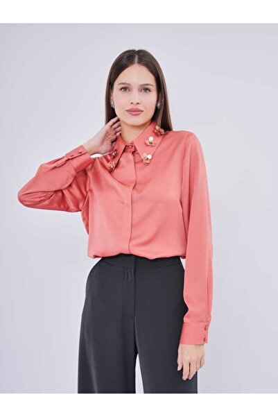 SERPİL Çiçek İşlemeli Yaka Detaylı Gömlek 50385