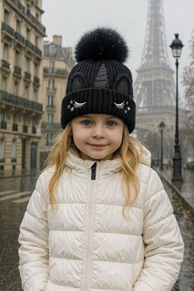 MARBERRY Beretă neagră brodata pentru copii