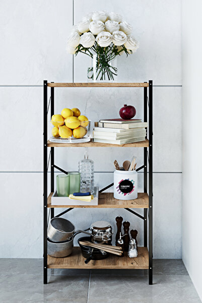 WOODENSA Metal Mutfak Rafı Malzeme Dolabı 4 Raflı Mikrodalga Fırın Rafı Çok A...