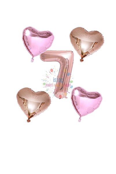 İSTOÇ PARTİ Rose Gold Number Heart and Pink Heart Foil Balloon Set Age 7