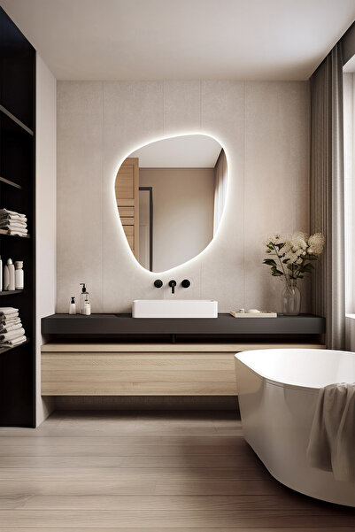 BAUPOR Soho LED Işıklı Banyo Duvar Aynası – Şık Dekoratif Aydınlatmalı Ayna