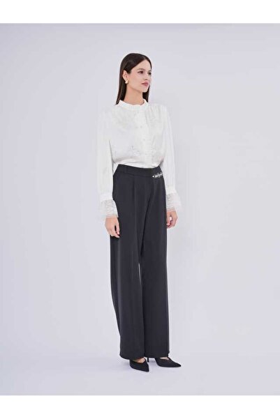 SERPİL Dantel Manşet Detaylı Saten Uzun Kollu Kadın Gömlek 50601