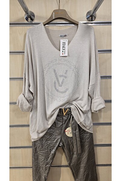 Park Moda Πλεκτό Μπλούζα με στάμπα πέτρας