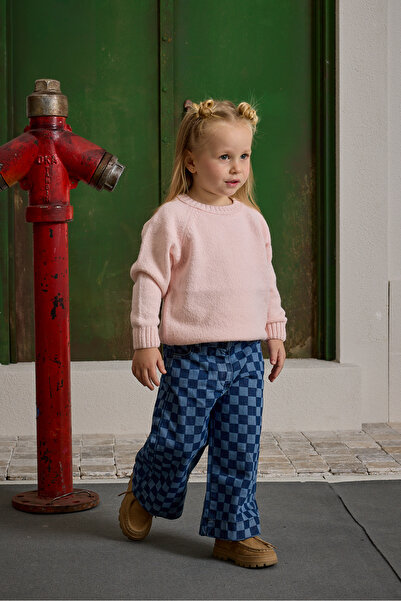 Fahhar Kids Kareli Denim Pantolon Koyu Mavi