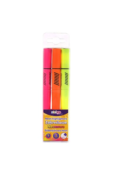 Strigo Triangular highlighters, neon, 3 colors, 3 mm, beveled tip SSC350