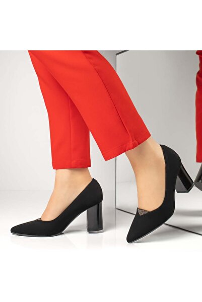 BMoD Pantofi de damă negri din piele întoarsă cu toc gros MOD13361