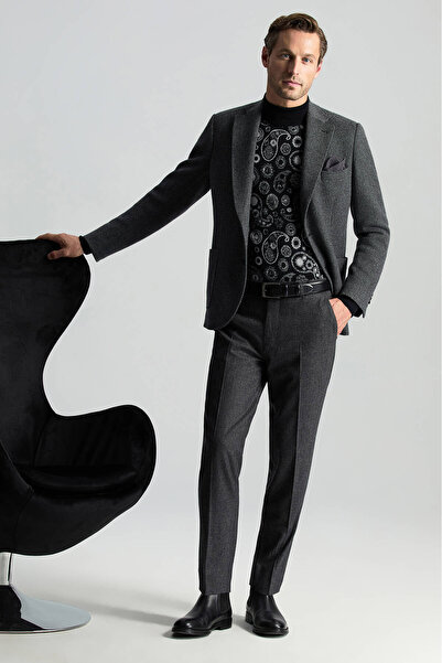 Hemington Saf Kaşmir Paisley Desen Lupetto Yaka Siyah Kazak
