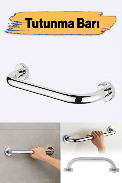 Badem10 Banyo Tutunma Barı 43 cm Paslanmaz Çelik Vidalı Duvar Tipi Destek Bar...