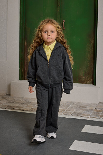 Fahhar Kids Kapüşonlu Basic Eşofman Takımı Antrasit Melange