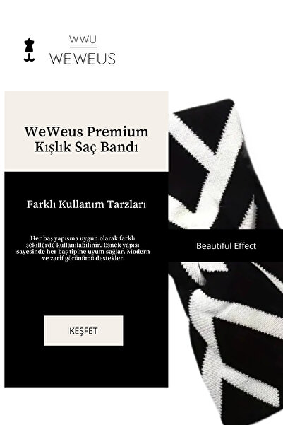 Weweus Μαύρο και άσπρο πλεκτό χειμερινό premium γυναικείο κεφαλόδεσμο