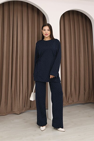 Mira İpek Modal Fabric Crystal Stone Detailed Women's Two-Piece Set with Shawl Gift