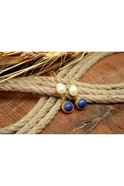 alpsilverart 925 Ayar Gümüş El İşi Otantik Doğal İnci Ve Lapis Taşlı Küpe – Kadınlar İçin Özel Tasarım