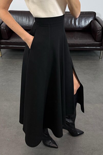 Suziş Brown Slitted Golede Skirt 4S5175