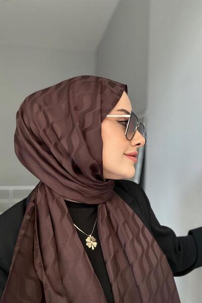 Byedauzunlar Bitter Brown Patterned Silky Jacquard Shawl
