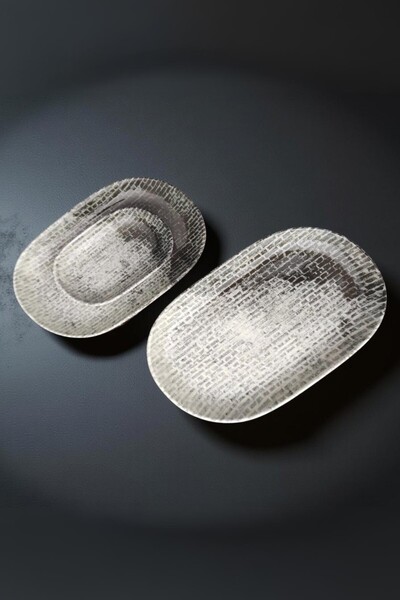 İkram Dünyası Id Fine Brick Series Oval 3-Piece Boat Plate Set