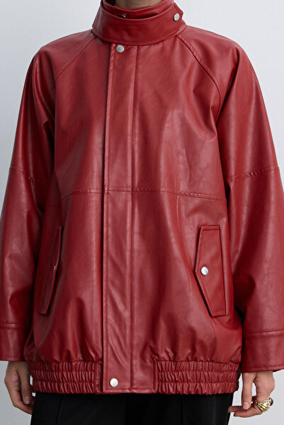 BE BLUE CHERRY DİK YAKA DERİ BOMBER CEKET