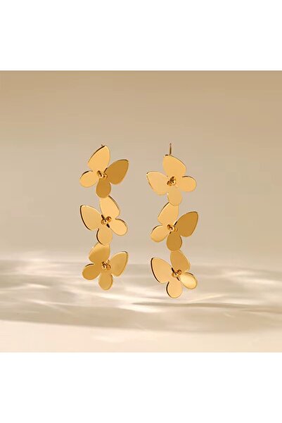 Siya Silver Kararmaz Çelik Plaka Sallantılı Kelebek Küpe - 5,8 cm