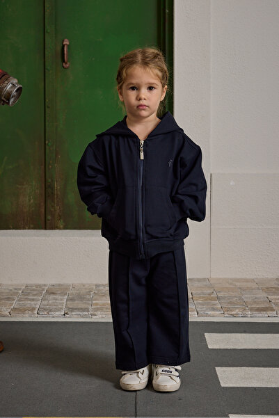 Fahhar Kids Hooded Basic Tracksuit Set Navy Blue